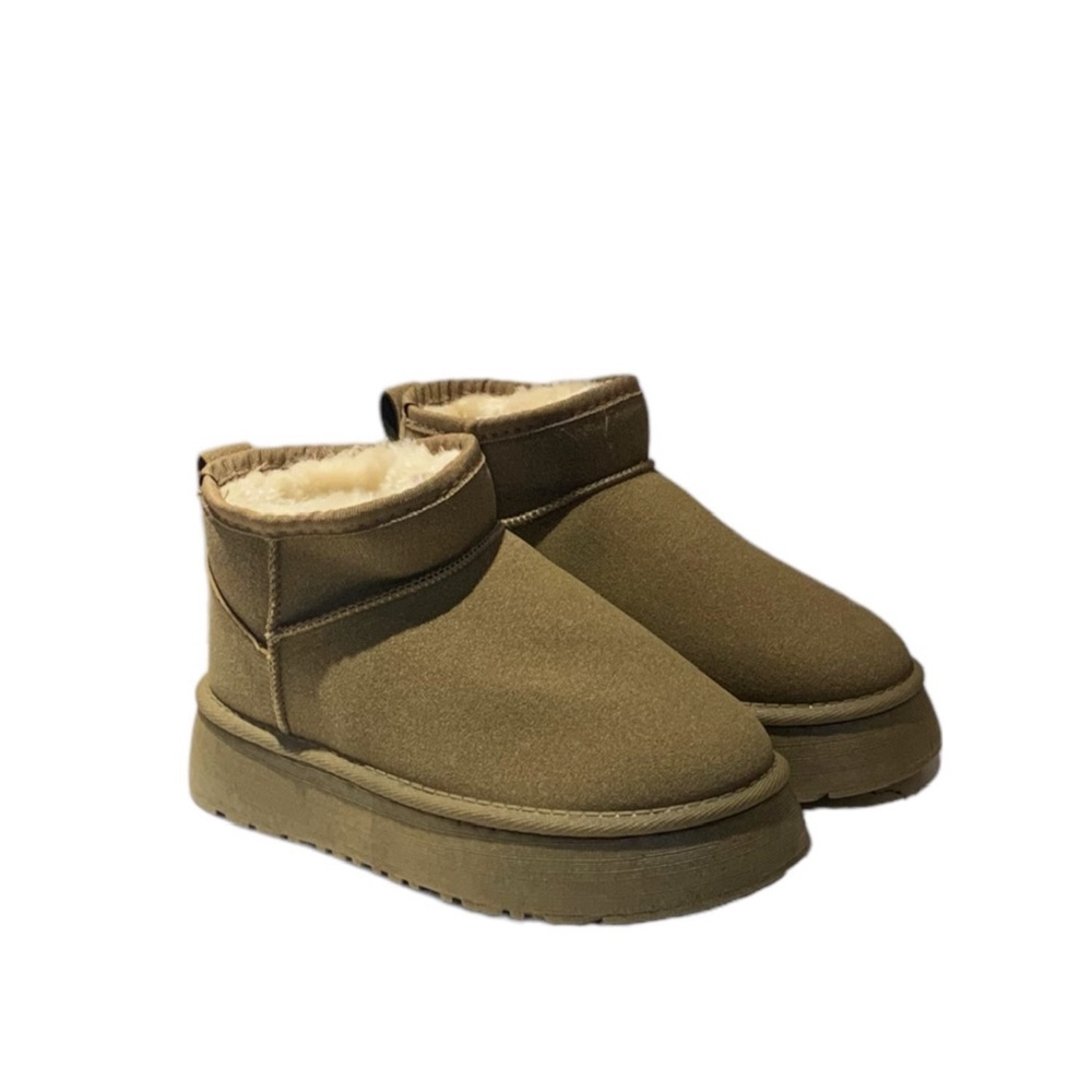 Women’s Ultra Mini Platform Faux Fur Lined Waterproof Boots in Olive Green - Picture 3 of 6